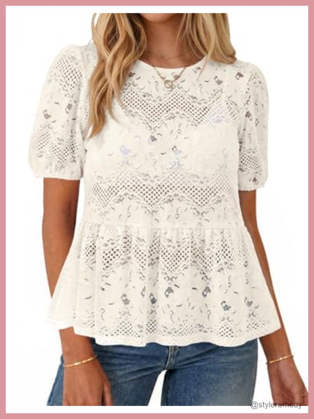 Womens Summer Lace Peplum Babydoll Blouse Short Puff Sleeve Beach Top